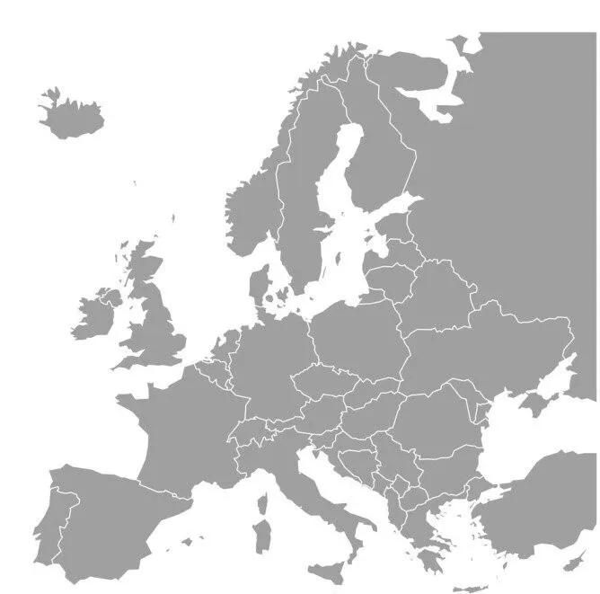 szaro biała mapa europy