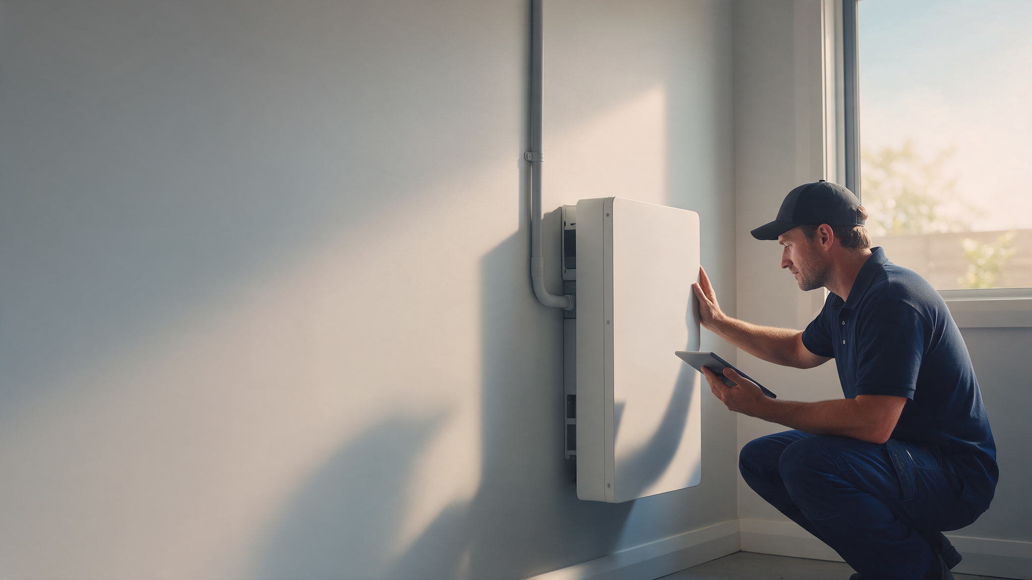 Technik Otovo sprawdza magazyn energii za pomocą tabletu